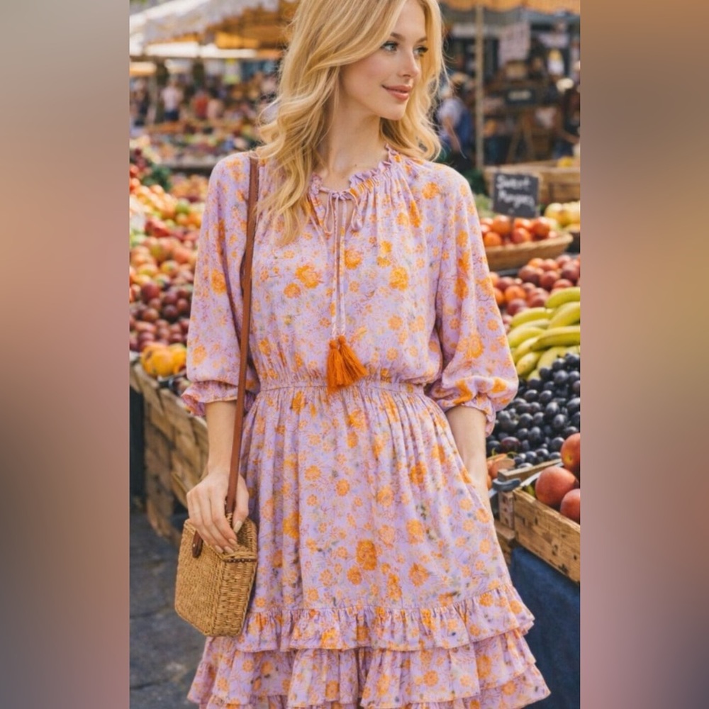 Easel Floral Tiered Ruffle Dress with Pockets - Pink & Orange
100% Rayon ED21972 - Picture 2 of 8